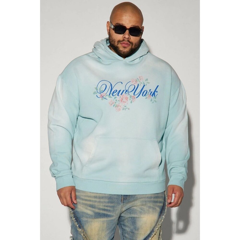 New York Flower District Hoodie Sweater Blue Men's - Picture 6 of 8